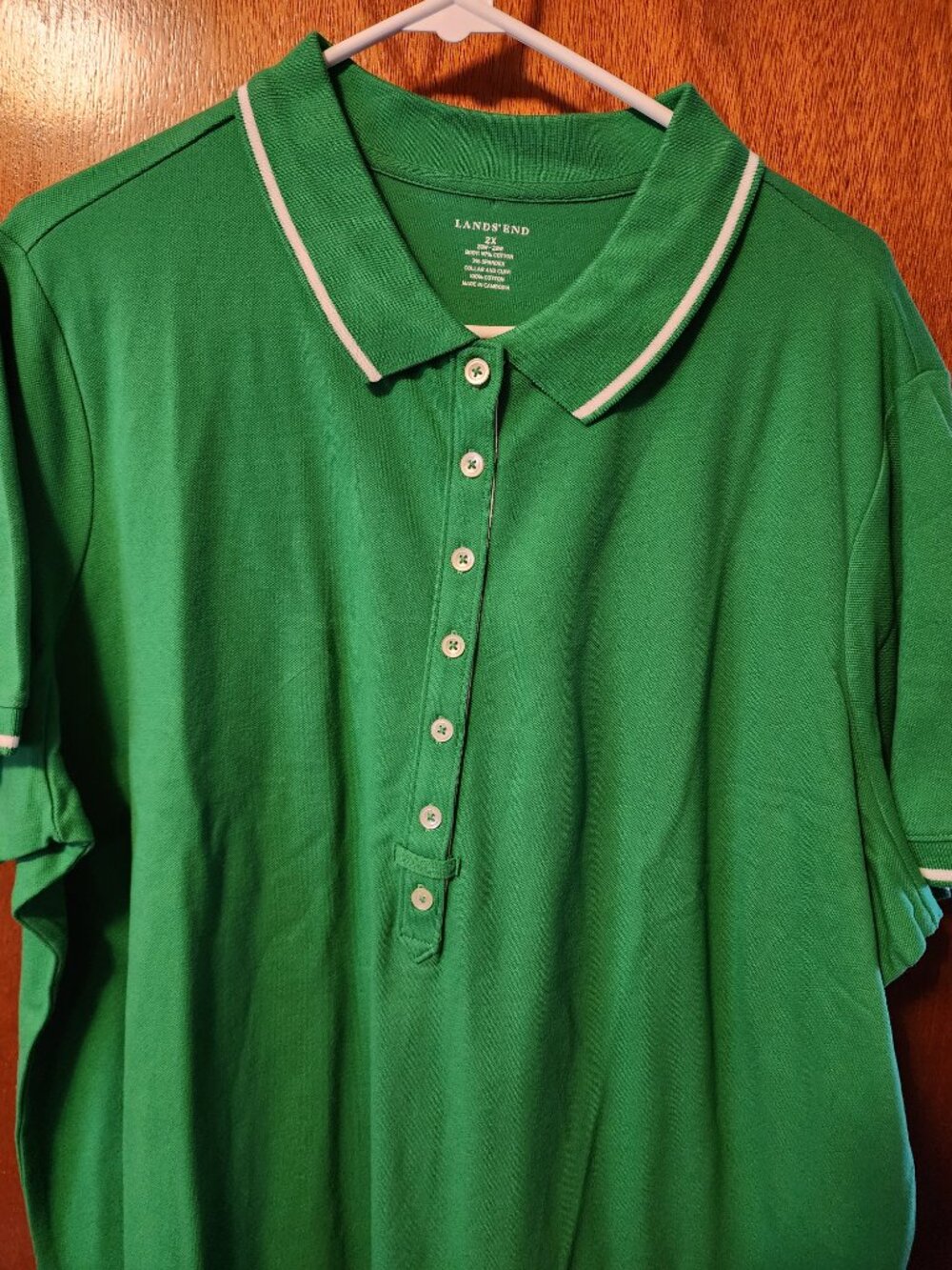 Women's 2XL 20W-22W Lands' End Green/White Short Sleeve Polo Shirt